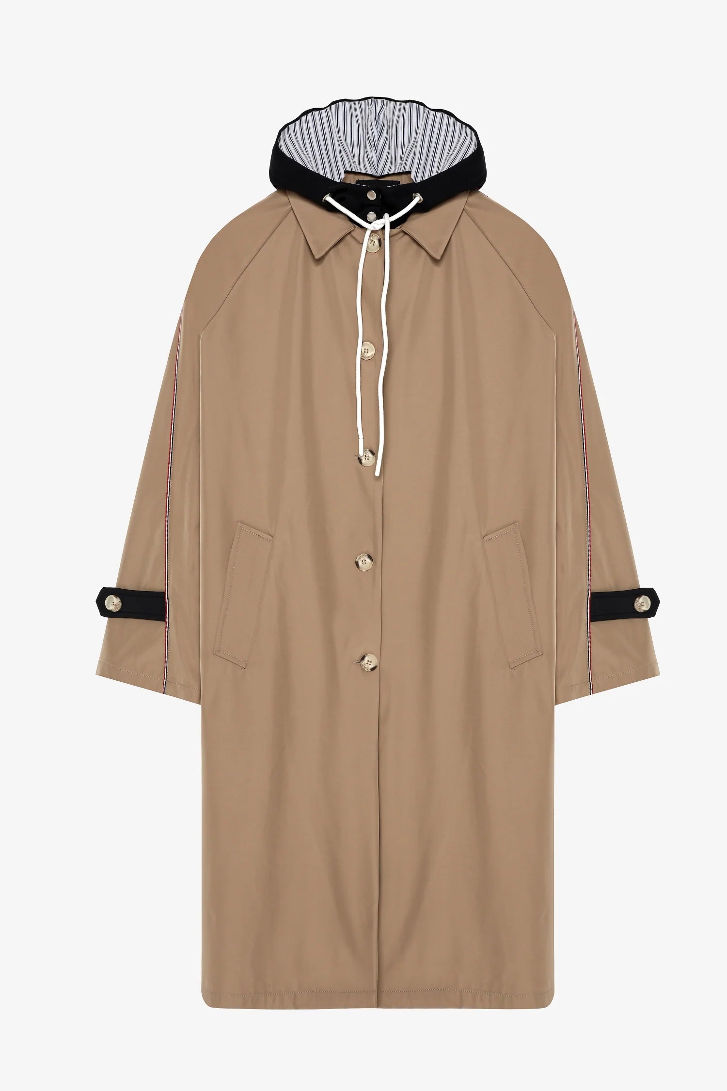 Hooded Contrast Collar Detailed Oversize Trench Coat Camel