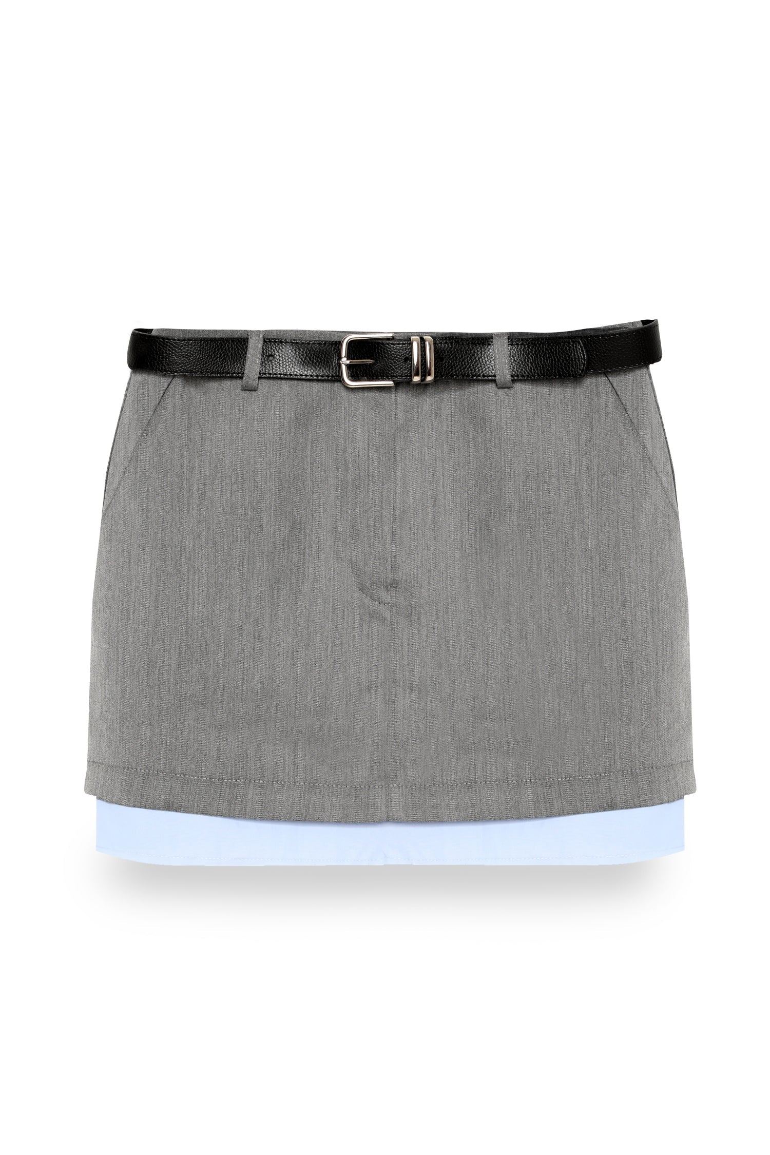 Fabric Garnished Mini Skirt Gray with Belt Accessory