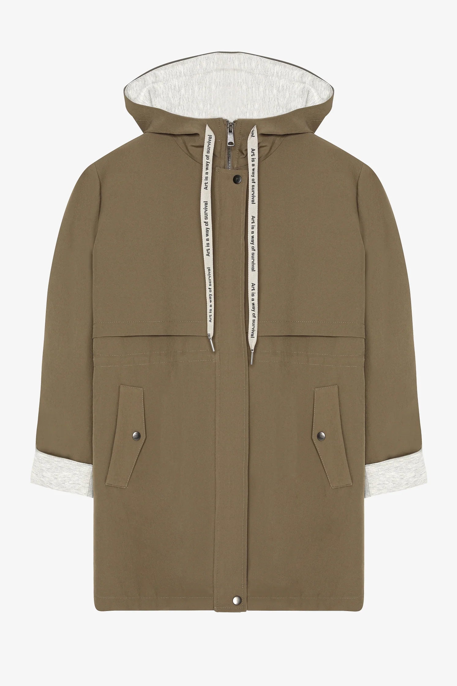 Hooded Zippered Trench Coat Khaki