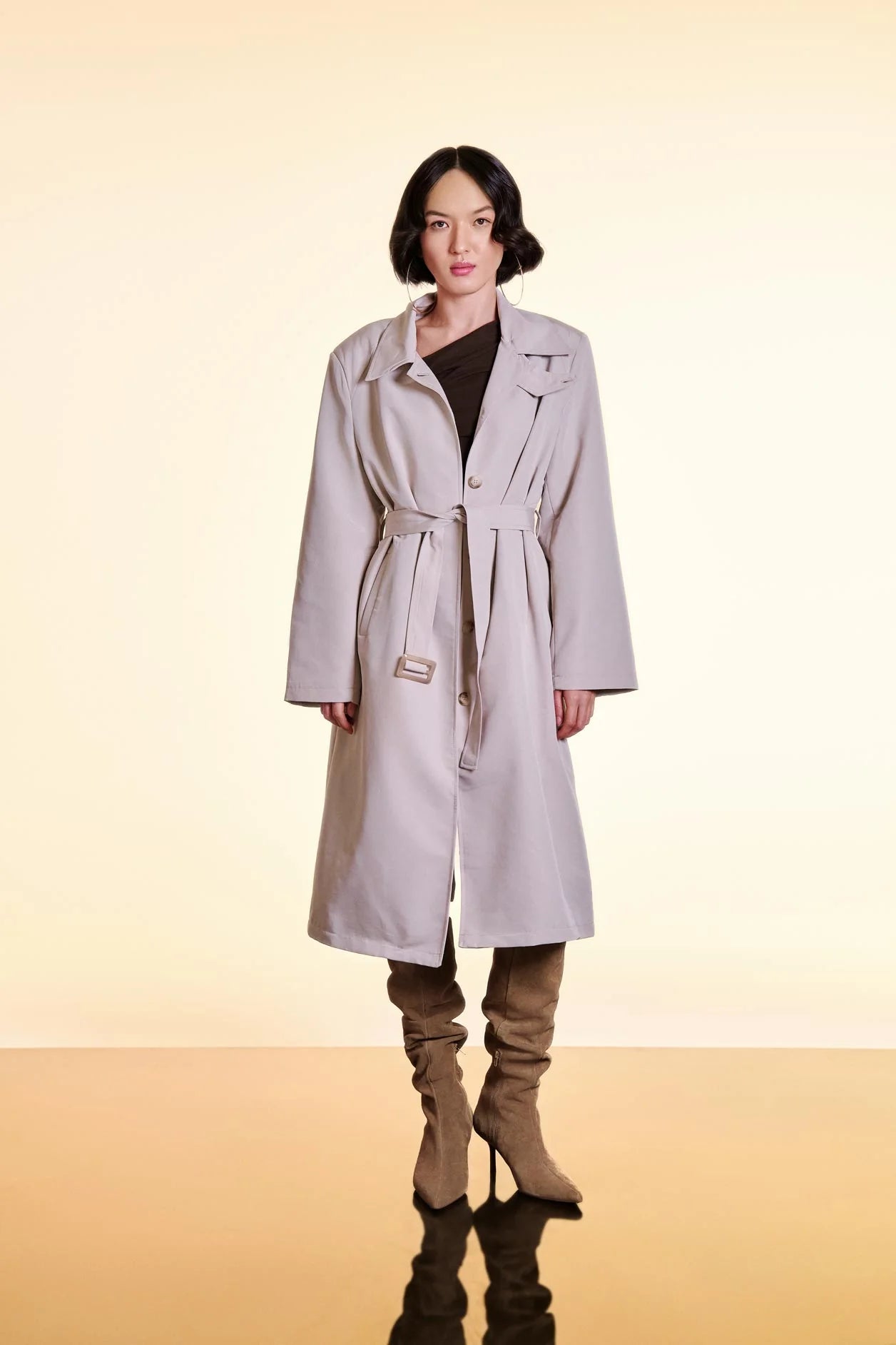 Belted Long Trench Coat Beige