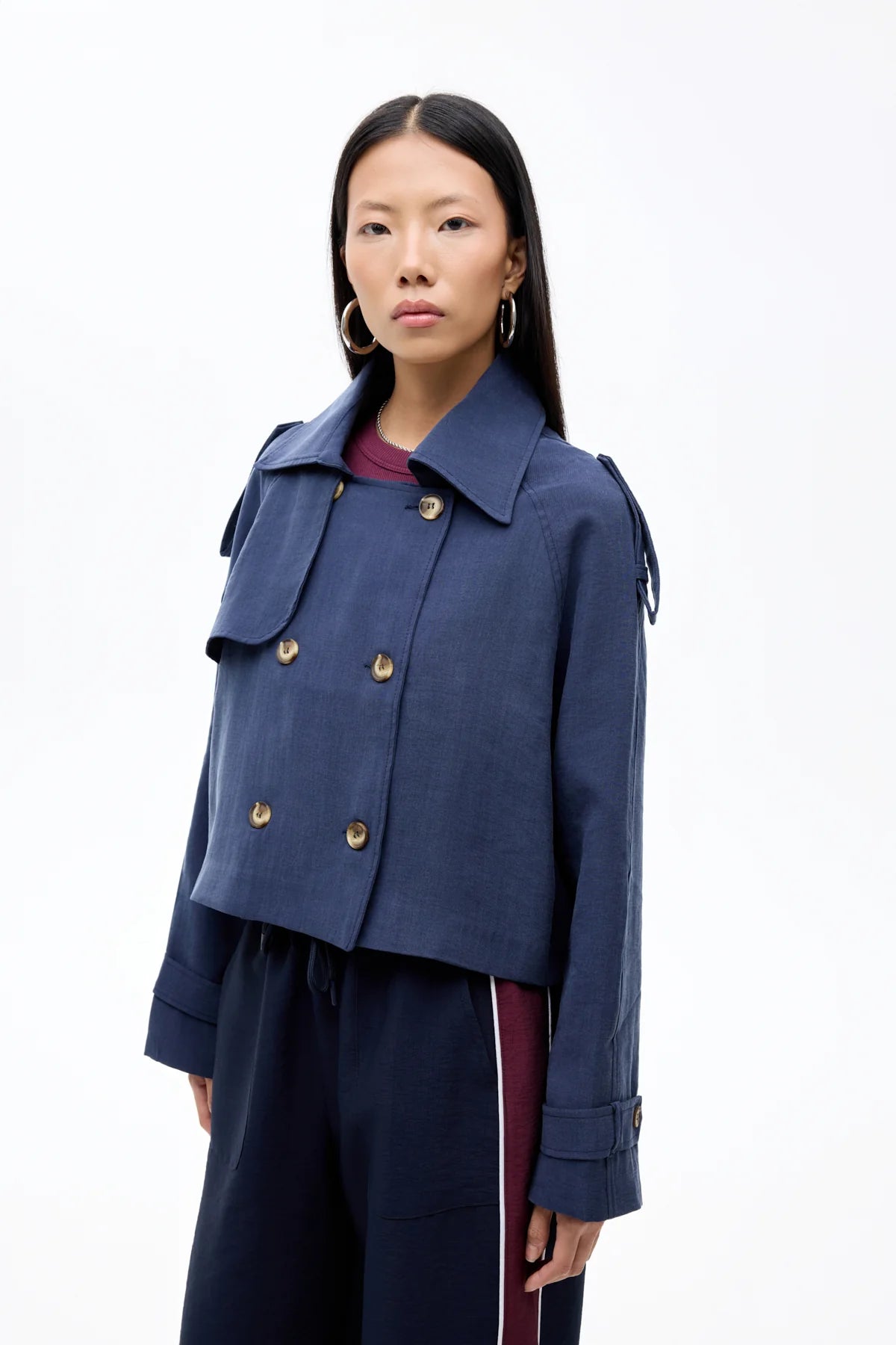 Double-Breasted Double-Breasted Short Trench Coat