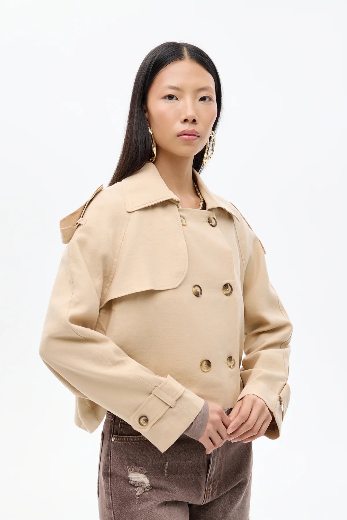 Double-Breasted Double-Breasted Short Trench Coat