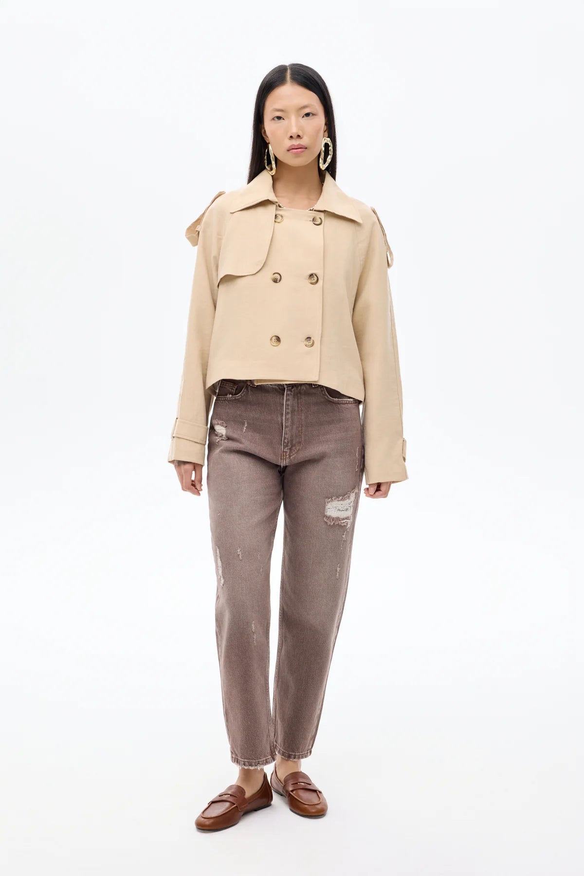 Double-Breasted Double-Breasted Short Trench Coat