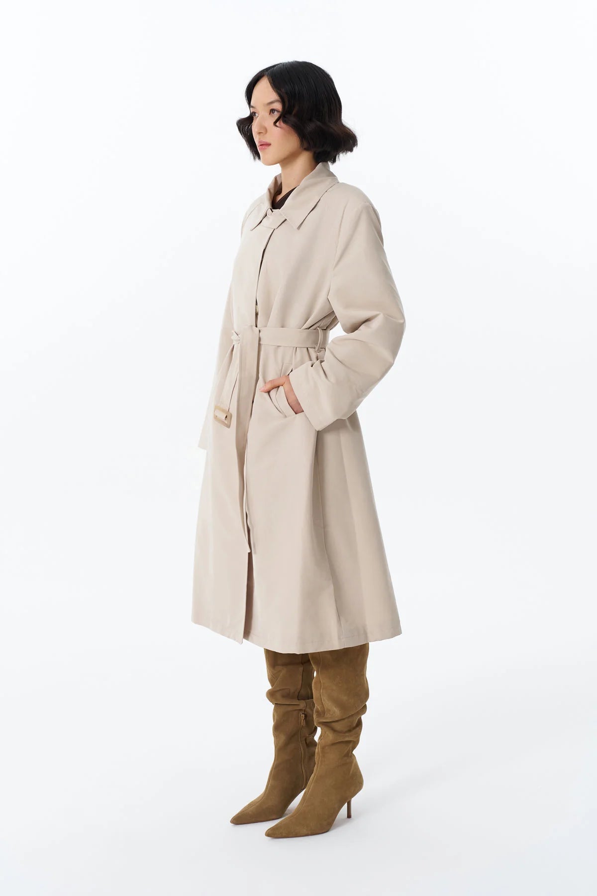 Belted Long Trench Coat Beige
