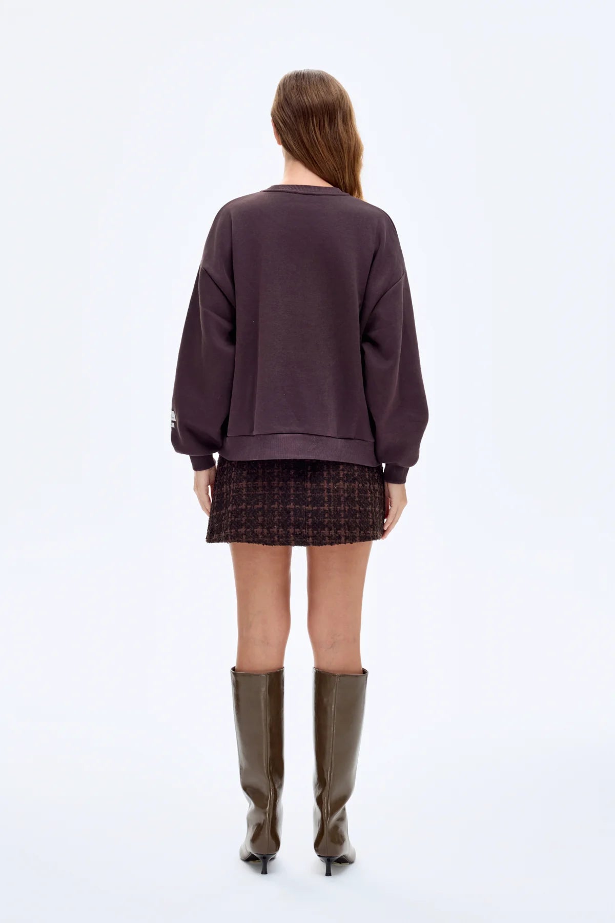 Oversized Sweatshirt with Raised Text Embroidery Brown